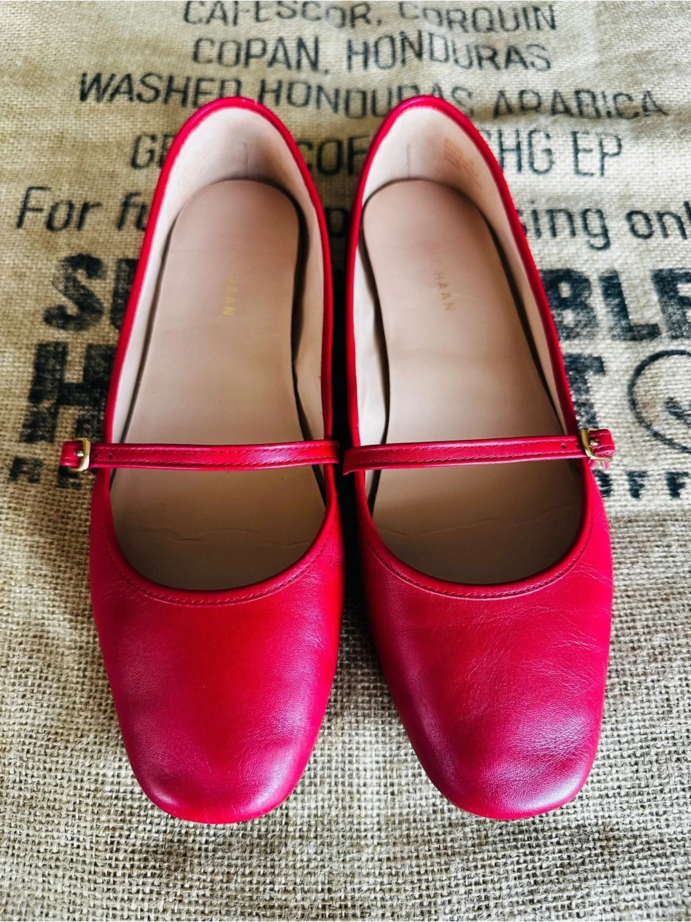 COLE HAAN Women’s Red Mary Jane LEATHER Ballet Flats